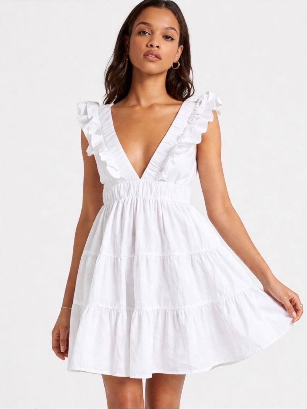 Abercrombie & Fitch White Ruffled V-Neck Mini Dress